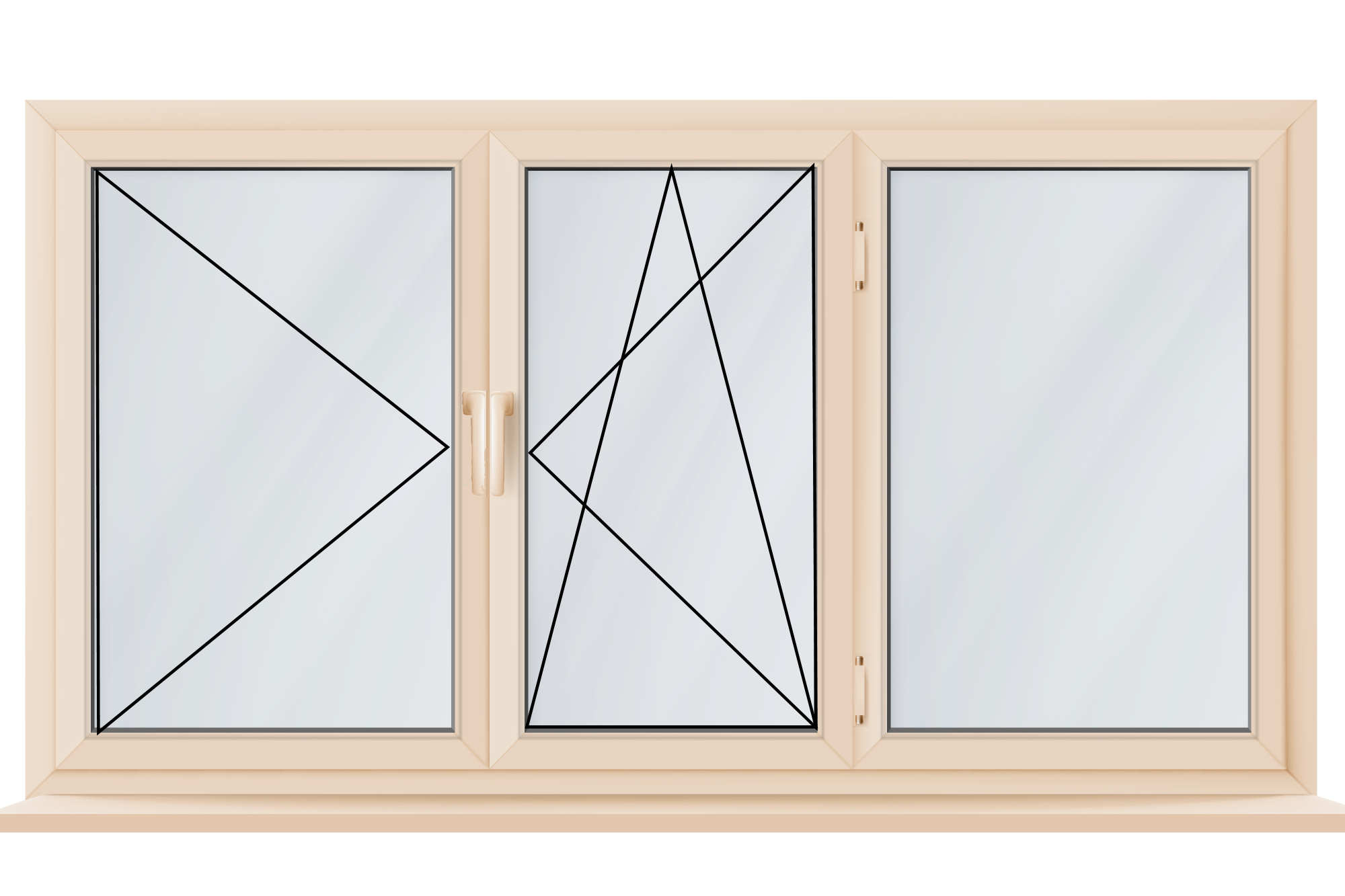 трехстворчатое поворотное/поворотно-откидное окно из сосны
